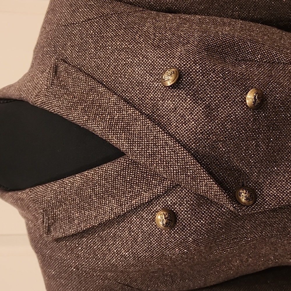Vintage Banana Repunlic Brown Tweed Blazer With Military Brass Buttons Sz 8 - Picture 2 of 11